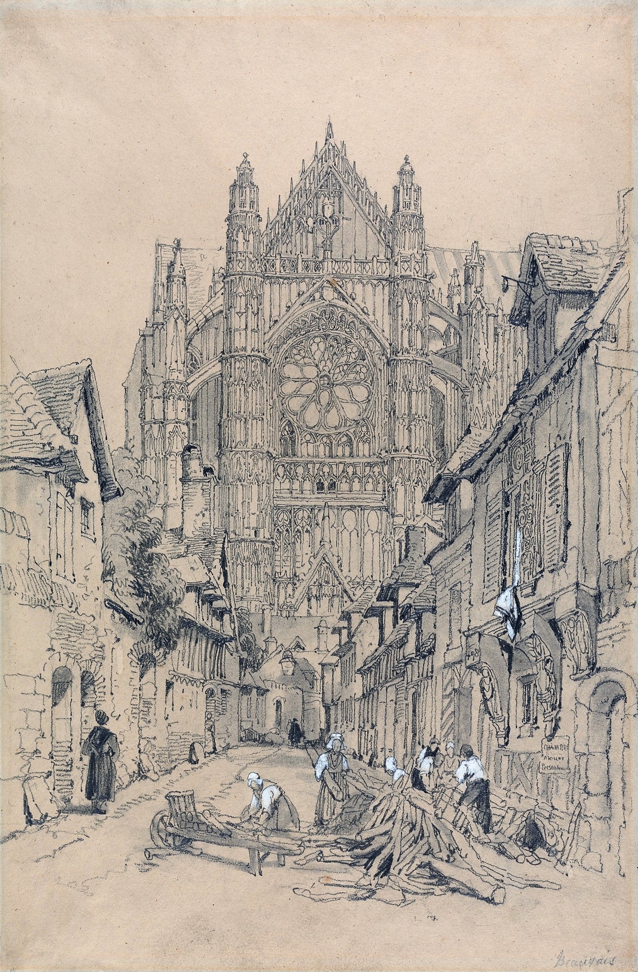 Beauvais Cathedral, vintage artwork by Samuel Prout, 12x8" (A4) Poster