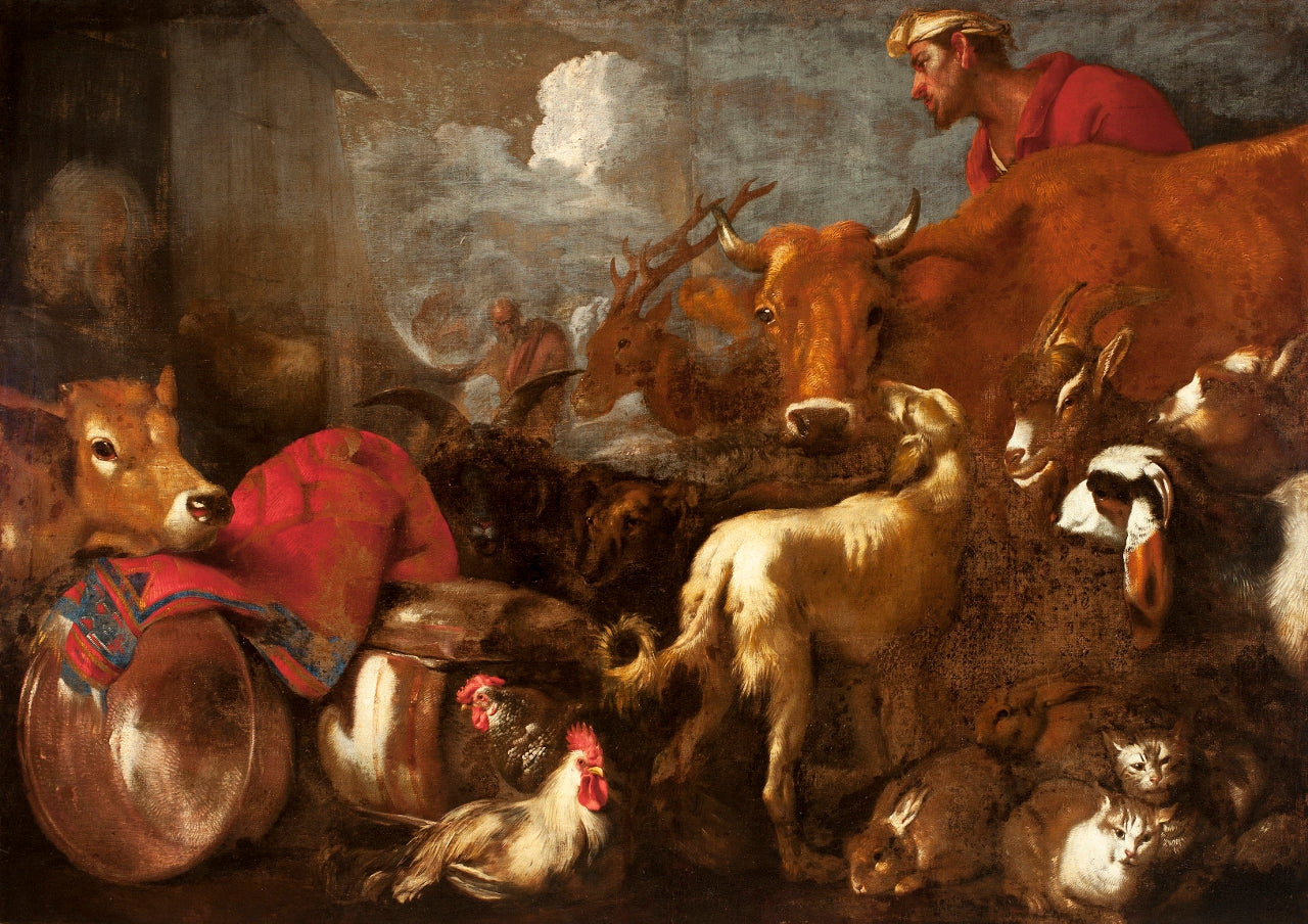 Animals Entering the Ark of Noah, vintage artwork by Giovanni Castiglione, 12x8" (A4) Poster