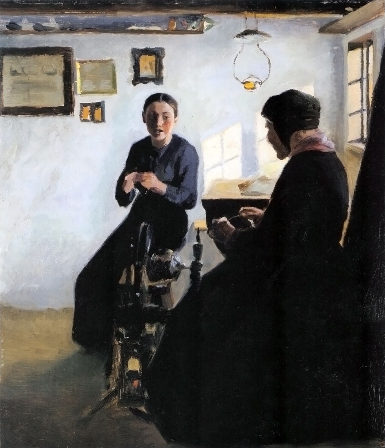 Interior with Peasant Women, vintage artwork by Marie Triepcke Kroyer, 12x8" (A4) Poster