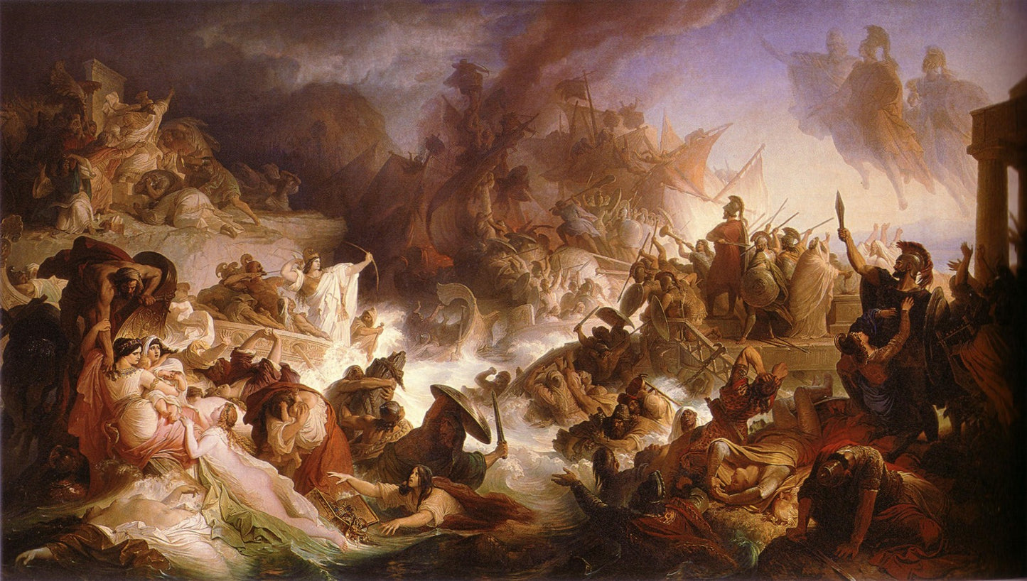 Battle of Salamis, vintage artwork by Wilhelm von Kaulbach, A3 (16x12") Poster Print