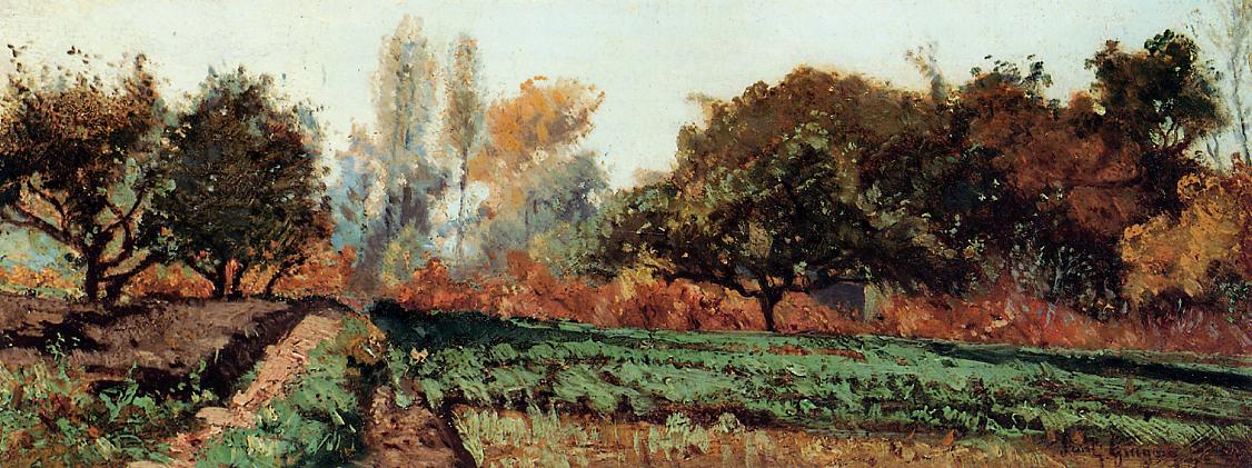 Fields and Trees, Autumn Study, vintage artwork by Paul-Camille Guigou, 12x8" (A4) Poster