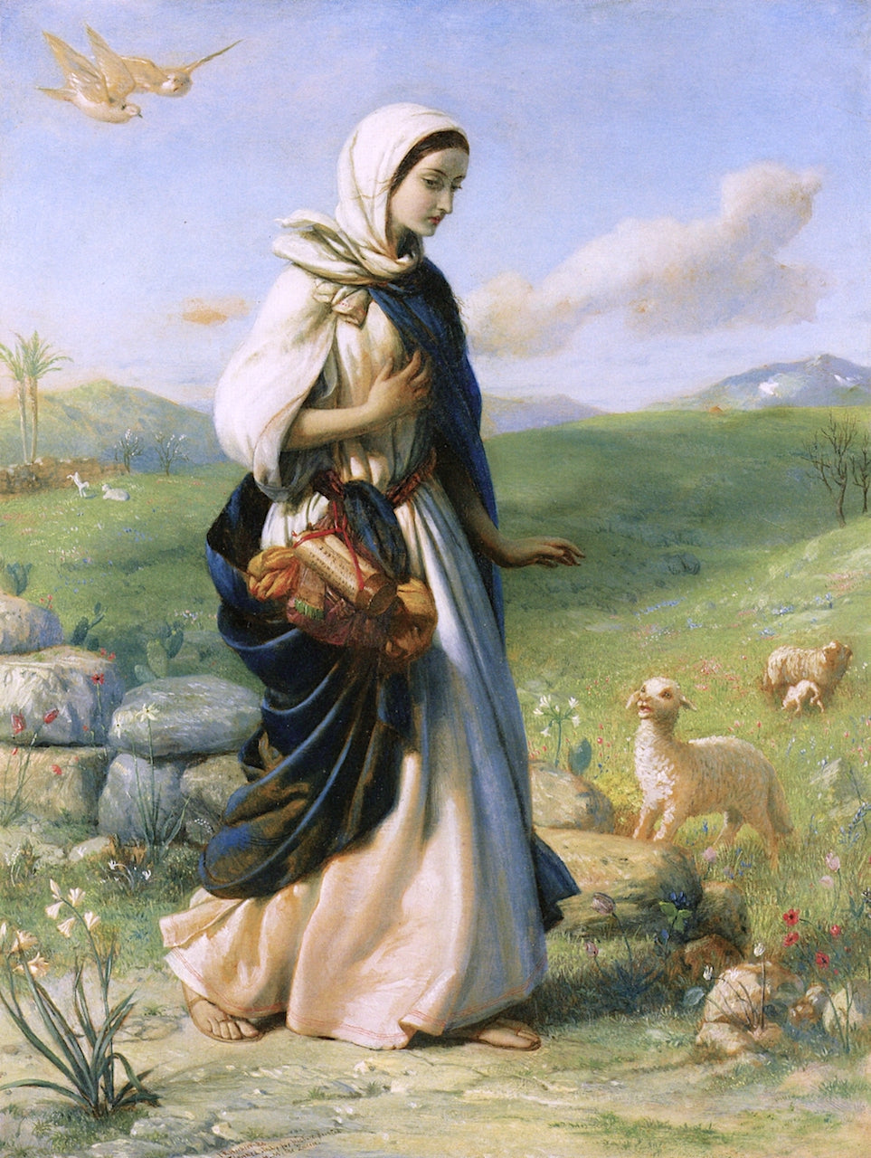 And Mary rising up in those days, went into the mountainous country with haste' (study), vintage artwork by John Rogers Herbert, A3 (16x12") Poster Print