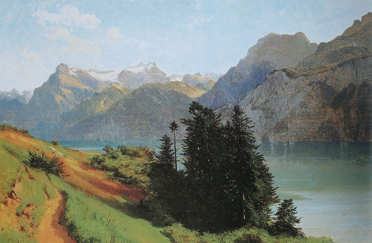 Lake Lucerne with Urirotstock, vintage artwork by Alexandre Calame, A3 (16x12") Poster Print