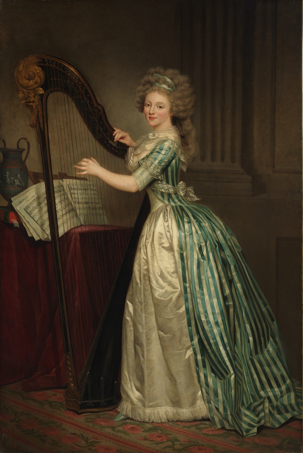 Self portrait with a Harp, vintage artwork by Rose-Adelaide Ducreux, 12x8" (A4) Poster