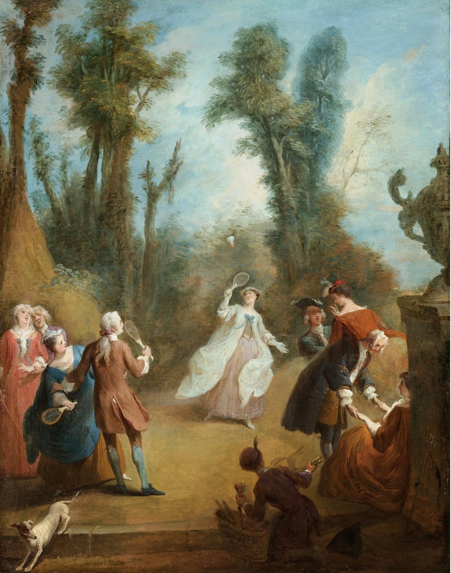 Elegant Figures Playing Shuttlecock in a Park, vintage artwork by Pierre-Antoine Quillard, 12x8" (A4) Poster