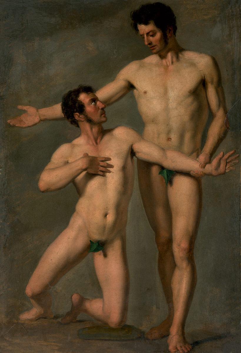 Two Male Nudes, vintage artwork by François-Xavier Fabre, 12x8" (A4) Poster