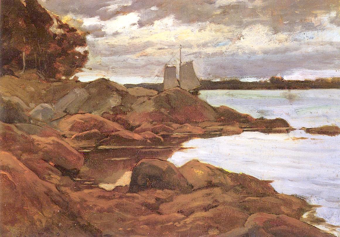 Close of Day on the Maine Shore, vintage artwork by Willard Leroy Metcalf, 12x8" (A4) Poster