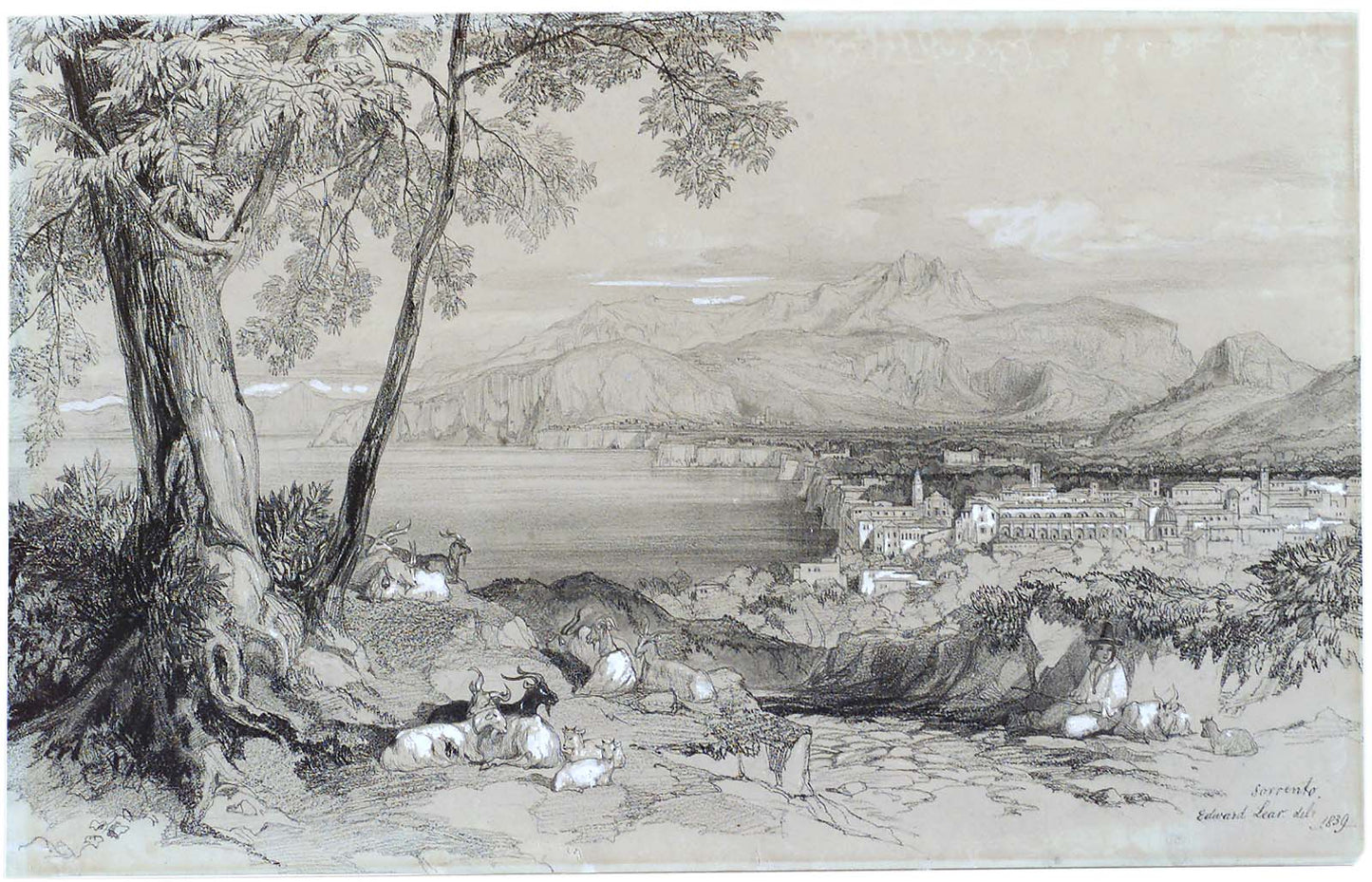 Sorrento, vintage artwork by Edward Lear, A3 (16x12") Poster Print