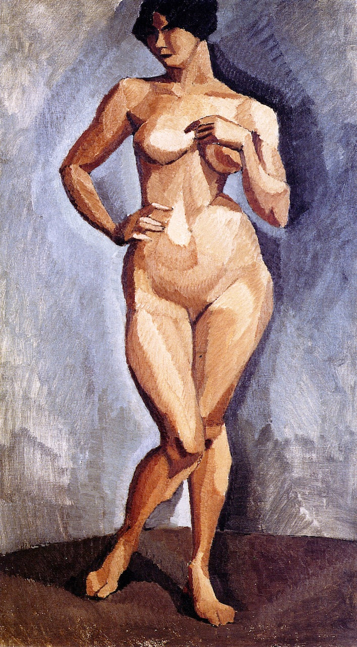 Standing Nude Facing Forward, vintage artwork by Roger de la Fresnaye, 12x8" (A4) Poster