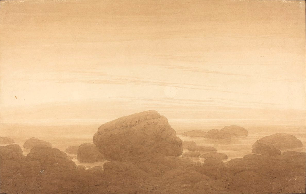 Moonrise on an Empty Shore, vintage artwork by Caspar David Friedrich, 12x8" (A4) Poster