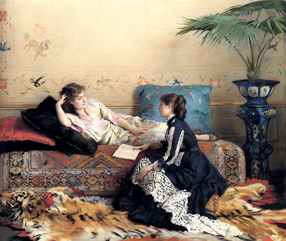 Idle Moments, vintage artwork by Gustave-Leonard de Jonghe, 12x8" (A4) Poster