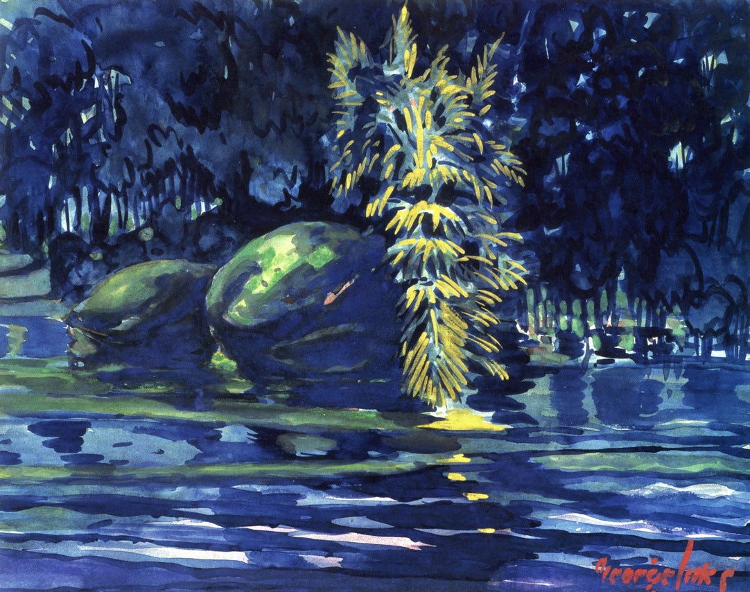 Boulders on a Riverbank, vintage artwork by George Luks, 12x8" (A4) Poster