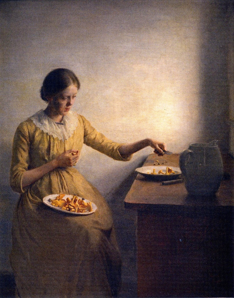 A Young Girl Preparing Chanterelles by Peter Ilsted,A3(16x12")Poster