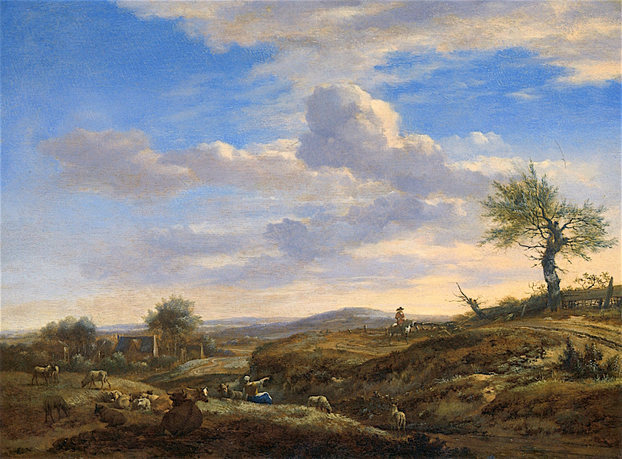 Hilly Landscape with a High Road, vintage artwork by Adriaen van de Velde, 12x8" (A4) Poster