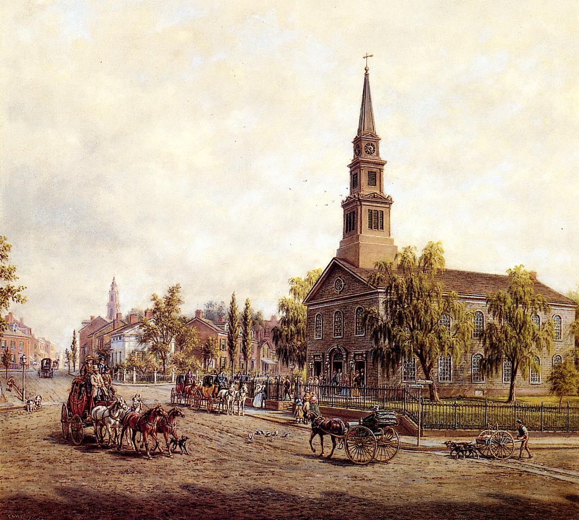 St. Mark's in the Bowery in the Early Forties, vintage artwork by Edward Lamson Henry, 12x8" (A4) Poster