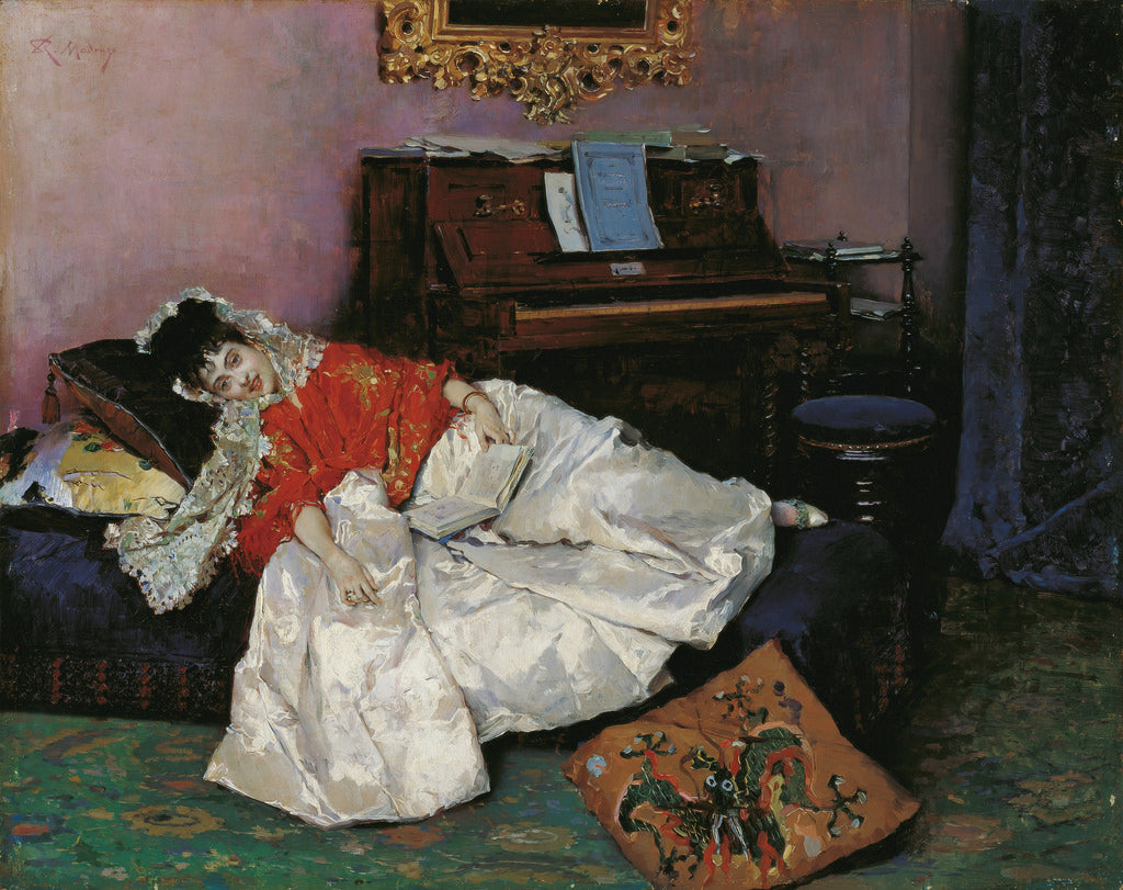 The Reading, Aline Mason, vintage artwork by Raimundo de Madrazo y Garreta, 12x8" (A4) Poster