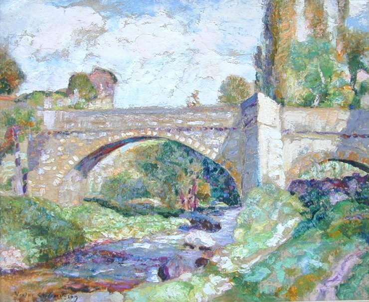 Le Pont sur la Monne, vintage artwork by Victor Charreton, 12x8" (A4) Poster