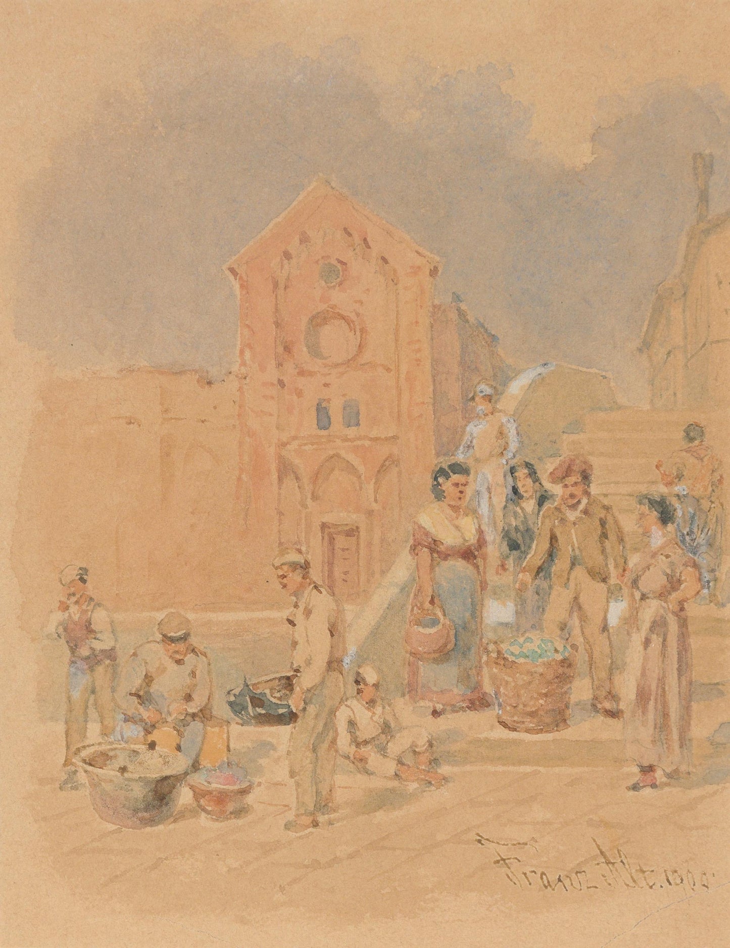 Vegetable Vendor in Venice, vintage artwork by Franz von Alt, A3 (16x12") Poster Print
