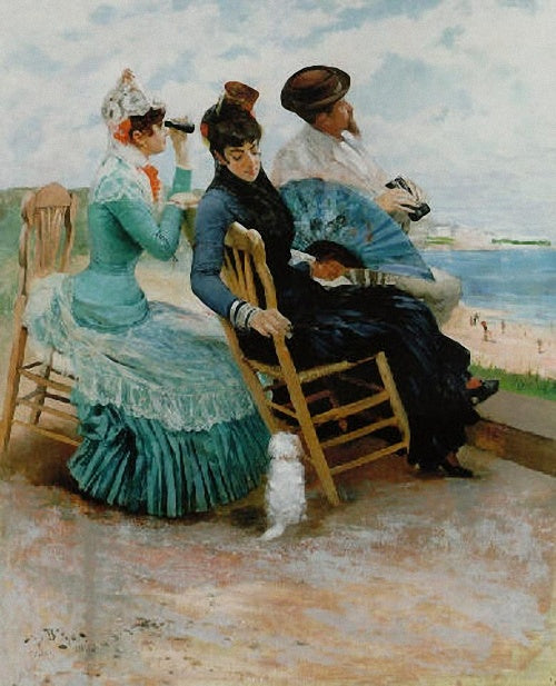 Ladies and gentleman at the beach, vintage artwork by Hugo Birger, 12x8" (A4) Poster