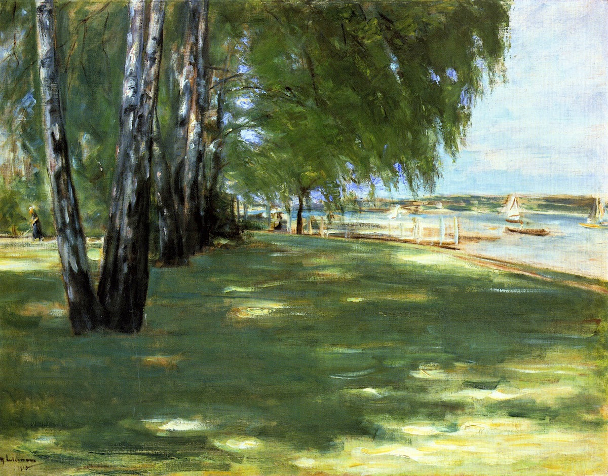 The Artist's Garden in Wannsee: Birch Trees by the Lake, vintage artwork by Max Liebermann, 12x8" (A4) Poster