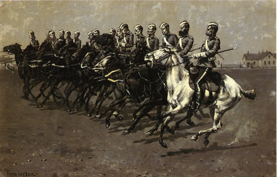 The Canadian Mounted Police on a "Musical Ride' - "Charge", vintage artwork by Frederic Remington, 12x8" (A4) Poster