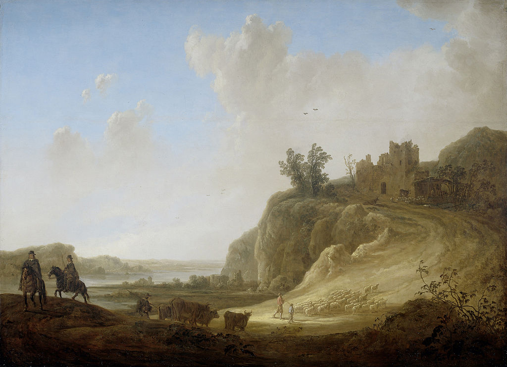 Mountainous Landscape with the Ruins of a Castle, vintage artwork by Aelbert Cuyp, 12x8" (A4) Poster