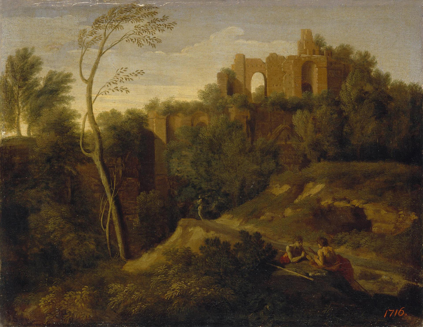 Landscape with Ruins of Caracalla's Thermaes, vintage artwork by Gaspard Dughet, 12x8" (A4) Poster