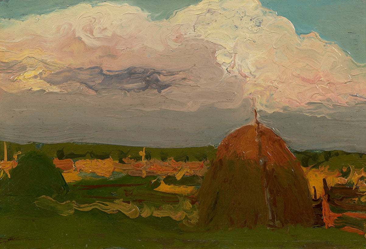 Landscape with a Haystack, vintage artwork by Leonard Turzhansky, 12x8" (A4) Poster