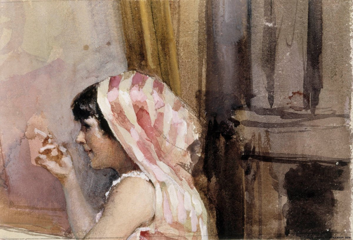 Girl Smoking, vintage artwork by Albert Edelfelt, 12x8" (A4) Poster