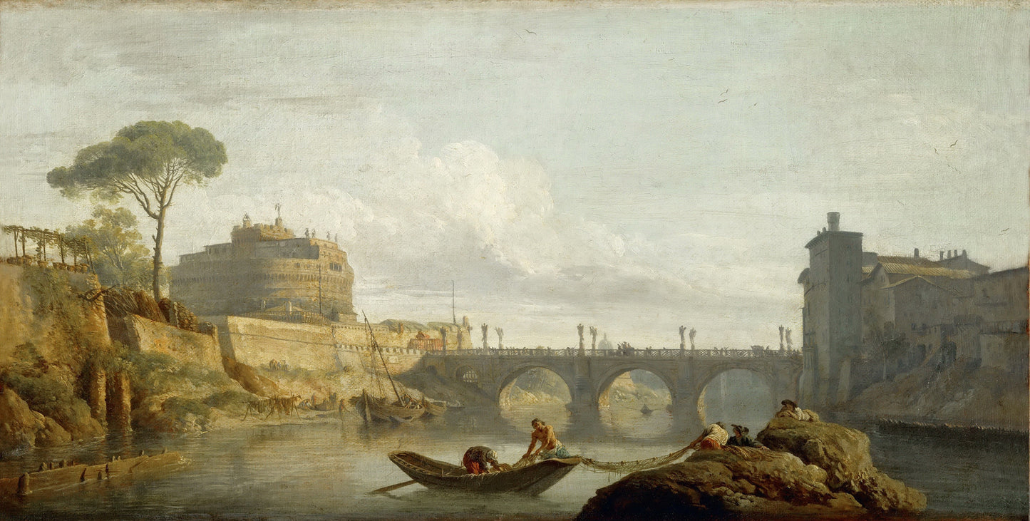 Bridge and Castel Sant' Angelo in Rome, vintage artwork by Claude-Joseph Vernet, 12x8" (A4) Poster