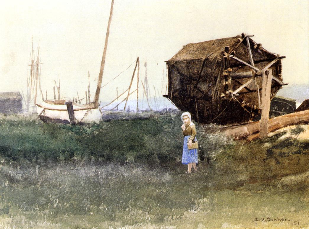 The Fisher Girl, Nantucket, vintage artwork by Dennis Miller Bunker, 12x8" (A4) Poster