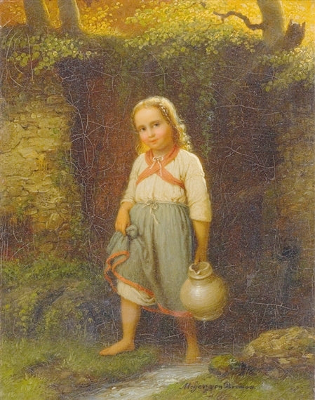 Small Girl with Jug, vintage artwork by Johann Georg Meyer von Bremen, A3 (16x12") Poster Print