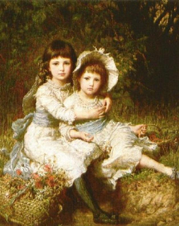 Cecile And Adela, Children Of George Drummond, vintage artwork by Karl Wilhelm Friedrich Bauerle, 12x8" (A4) Poster