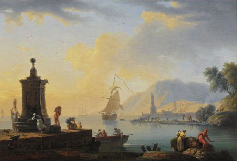 A Mediterranean Port Scene, vintage artwork by Claude-Joseph Vernet, 12x8" (A4) Poster