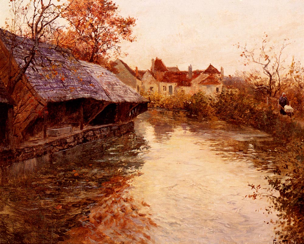 A Morning River Scene, vintage artwork by Fritz Thaulow, 12x8" (A4) Poster