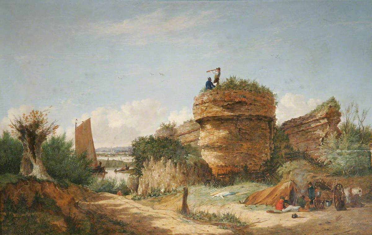 Burgh Castle near Yarmouth, Norfolk, vintage artwork by Alfred Stannard, A3 (16x12") Poster Print