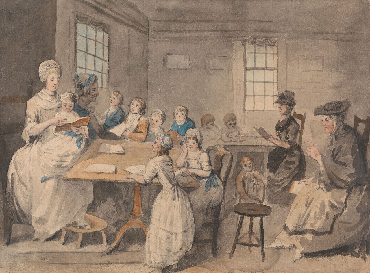 Reading Lesson at a Dame School, vintage artwork by Elias Martin, 12x8" (A4) Poster