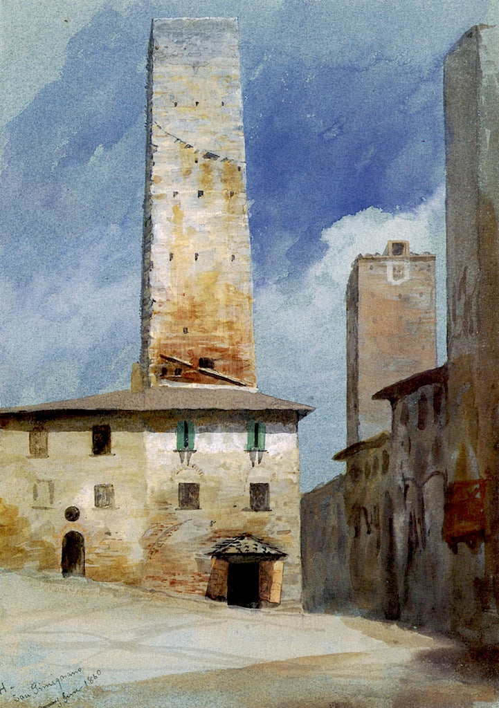 San Gimignano, Tuscany, vintage artwork by Thomas Hiram Hotchkiss, 12x8" (A4) Poster