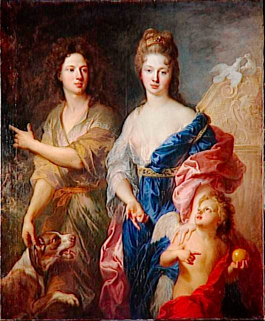 Portrait of a couple in Venus and Paris, vintage artwork by François de Troy, 12x8" (A4) Poster