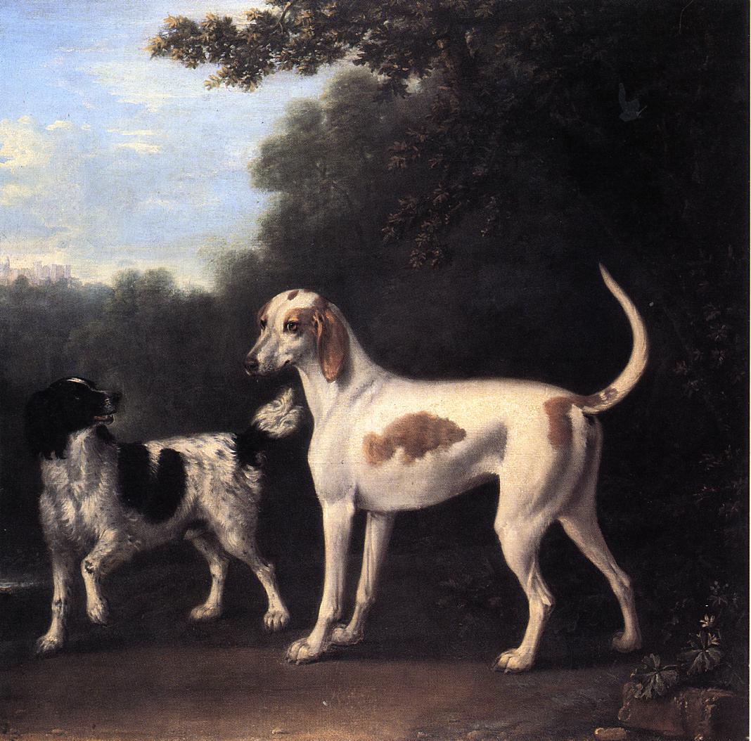 Two of the Duchess of Marlborough's Dogs, vintage artwork by John Wootton, 12x8" (A4) Poster