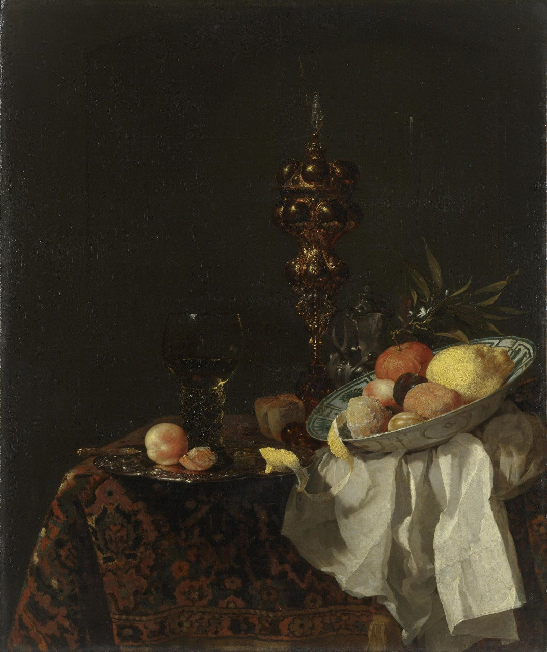 Still Life: Siver-Gilt Goblet and Bowl of Fruit, vintage artwork by Willem Kalf, 12x8" (A4) Poster