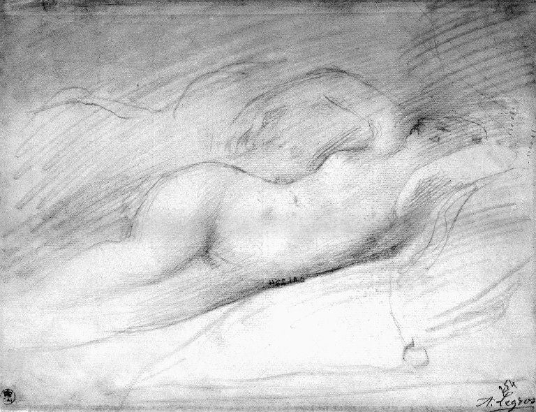 Study of a Sleeping Odalisque, after Ingres, vintage artwork by Alphonse Legros, 12x8" (A4) Poster