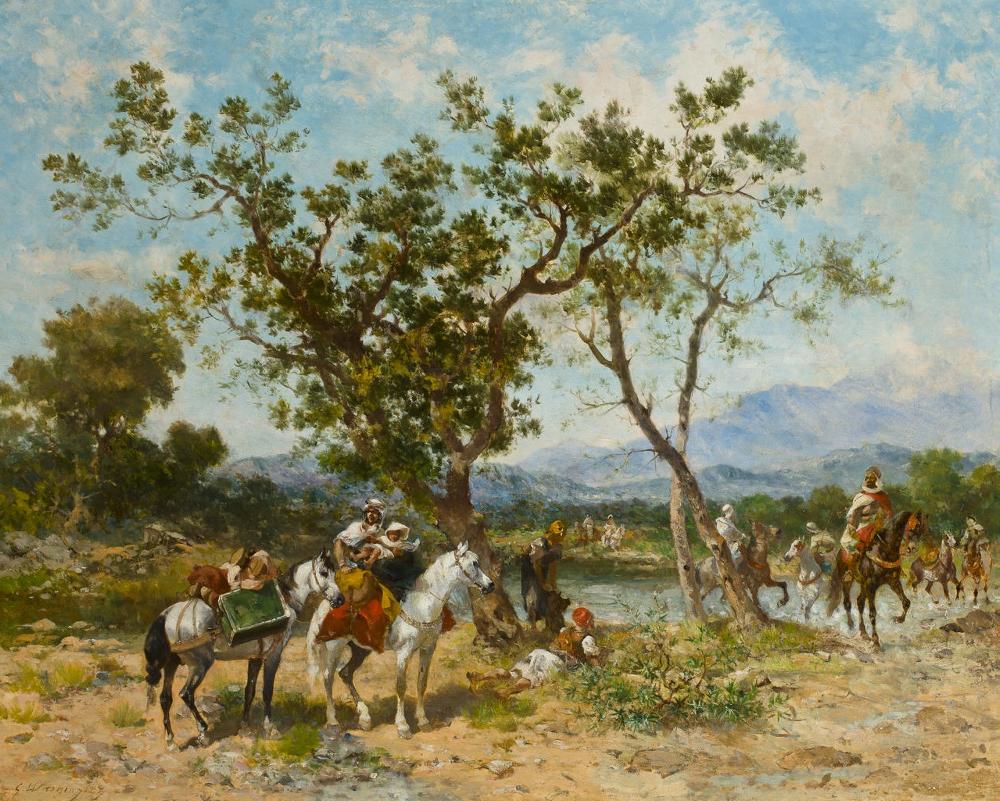 Arab Soldiers at an Oasis, vintage artwork by Georges Washington, 12x8" (A4) Poster