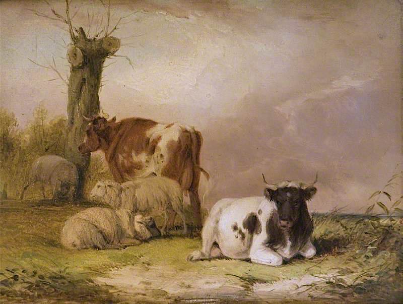 Cows and Sheep (panel 1of 2), vintage artwork by William Shayer Snr, 12x8" (A4) Poster