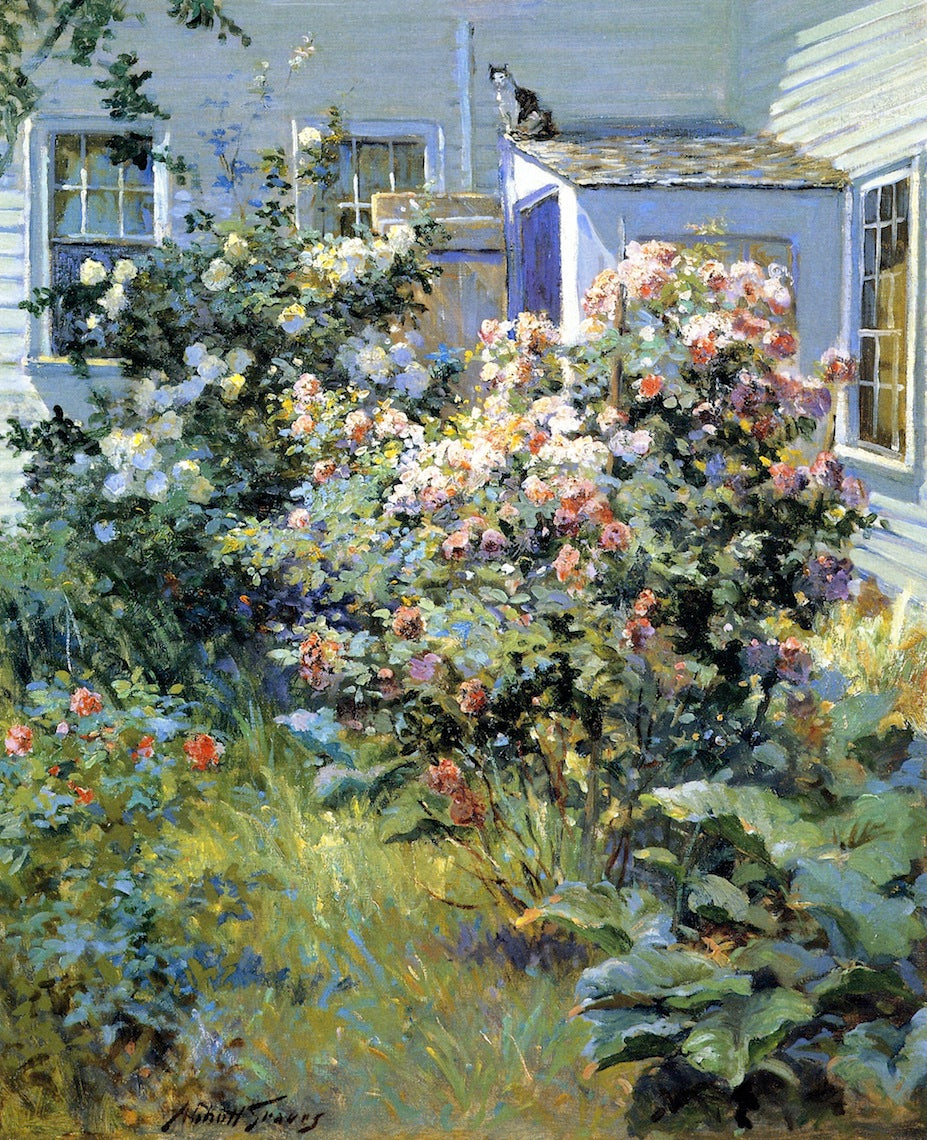 Backyard with a Cat, vintage artwork by Abbott Fuller Graves, 12x8" (A4) Poster