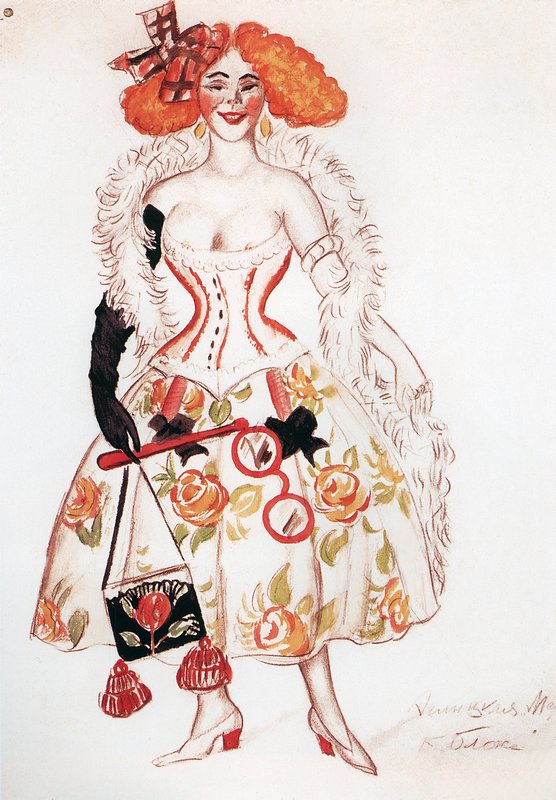 English Girl, vintage artwork by Boris Mikhailovich Kustodiev, 12x8" (A4) Poster