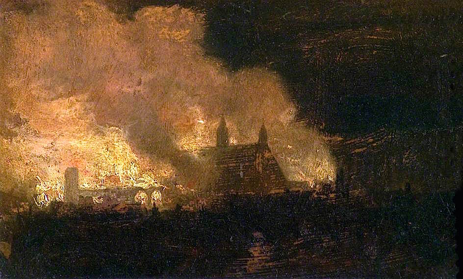 The Burning of the Houses of Parliament, vintage artwork by Peter de Wint, 12x8" (A4) Poster