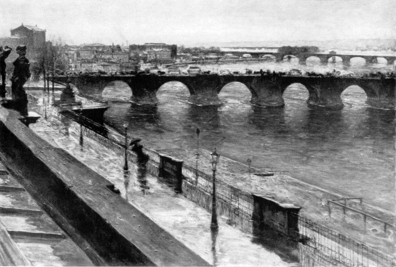 The Augustus Bridge in Dresden, vintage artwork by Gotthardt Kuehl, 12x8" (A4) Poster