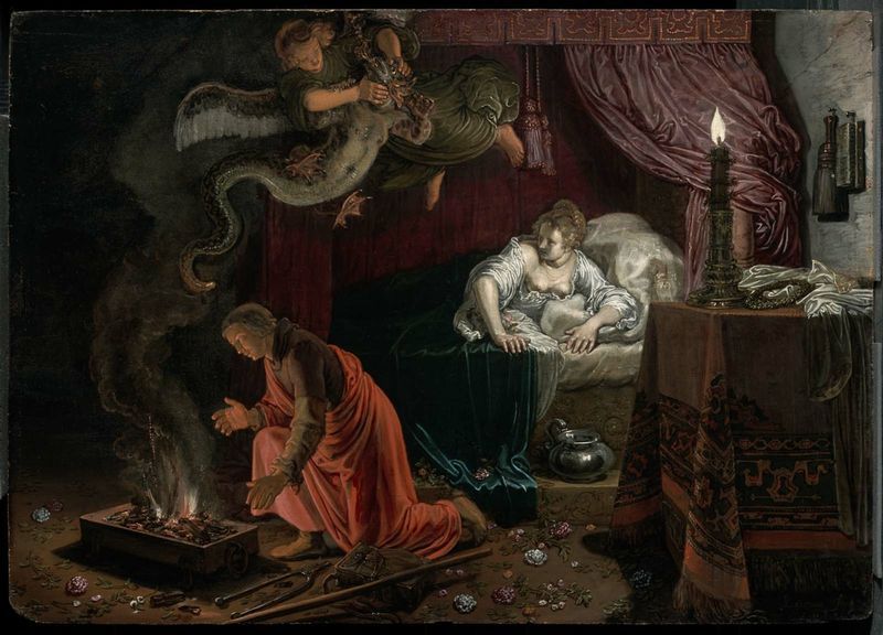 Wedding Night of Tobias and Sarah, vintage artwork by Pieter Lastman, 12x8" (A4) Poster