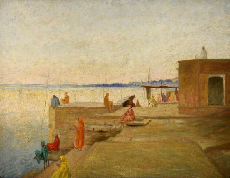 Evening in Benares, India, vintage artwork by Sir William Rothenstein, 12x8" (A4) Poster